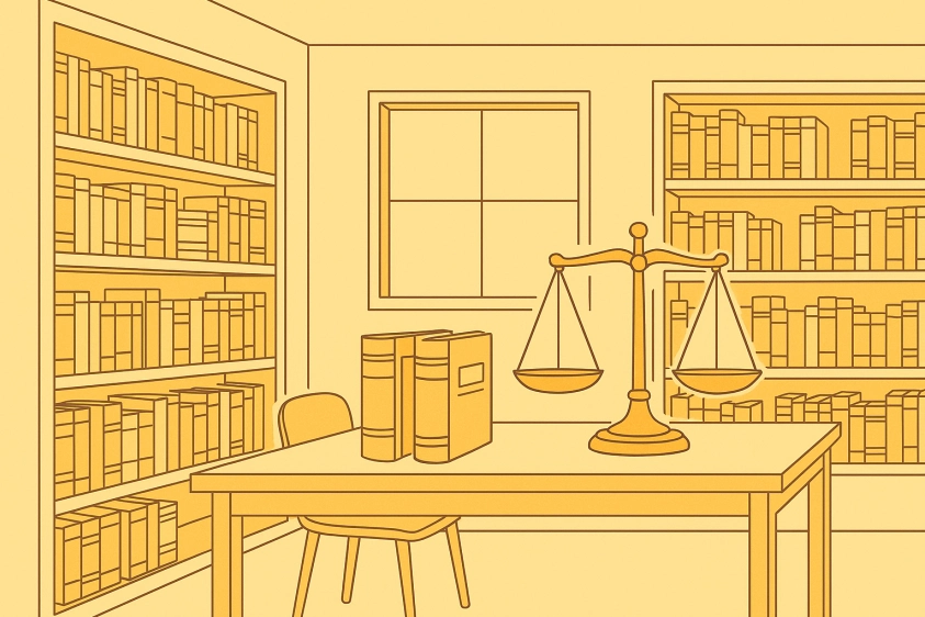 Legal library and law books illustration